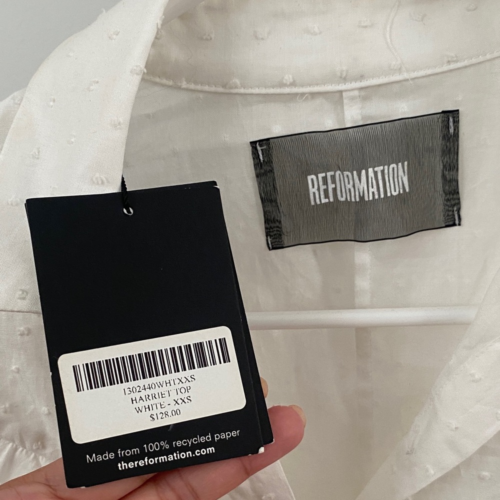Reformation Ivory Button Down Shirt with Ruffles - Picture 3 of 5